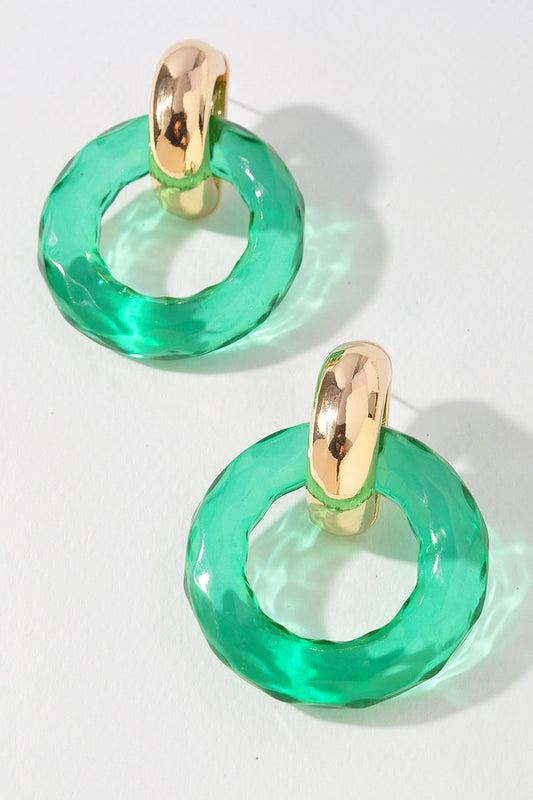Clear Round Post Earrings-Green