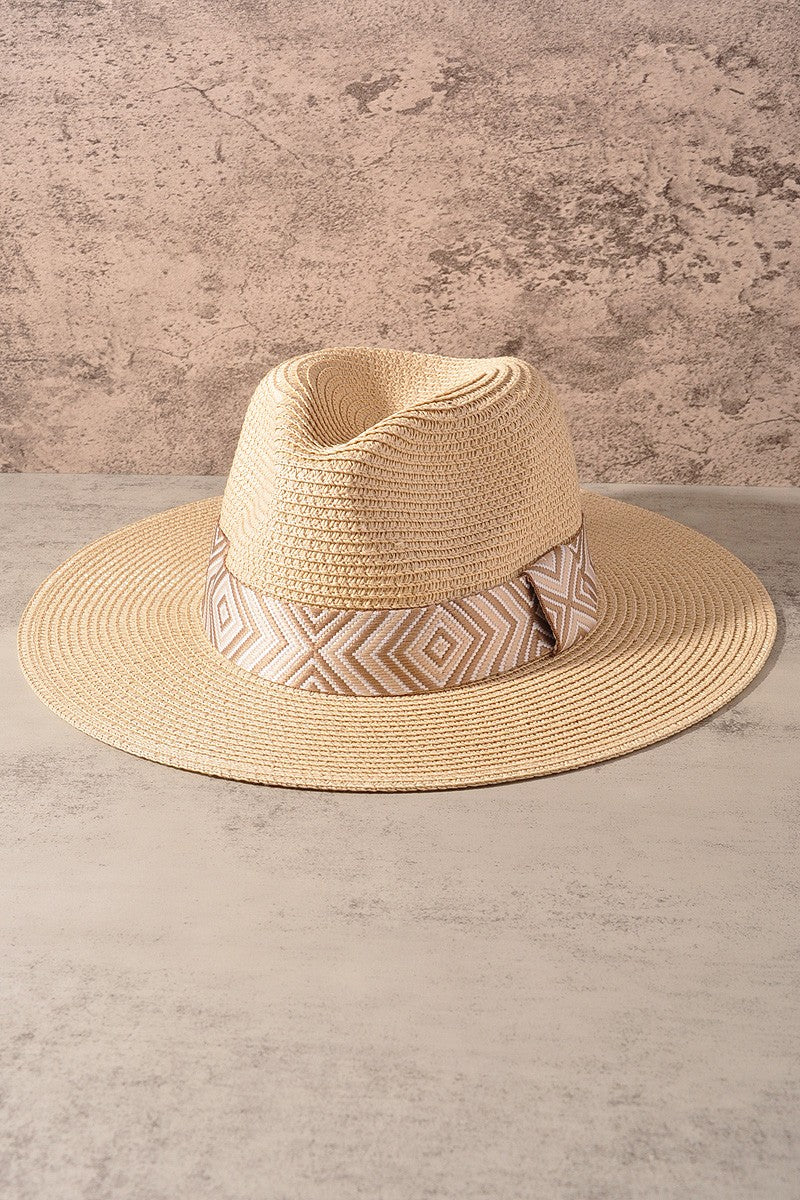 Tribal Aztec Pattern Straw Sun Hat - Beige