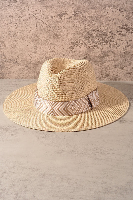 Tribal Aztec Pattern Straw Sun Hat - Beige