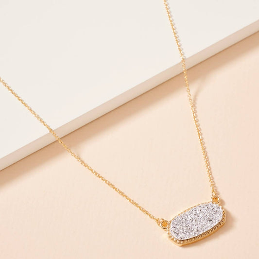 Druzy Stone Charm Short Necklace-Gold/Silver