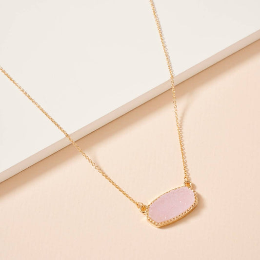 Druzy Stone Charm Short Necklace-Lavender