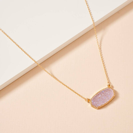 Druzy Stone Charm Short Necklace-Purple