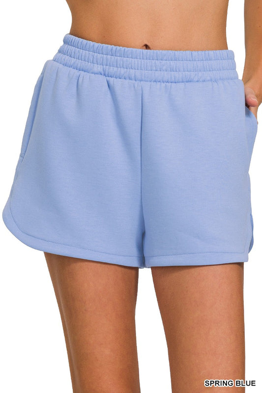 Scuba Elastic Waistband Shorts-Spring Blue