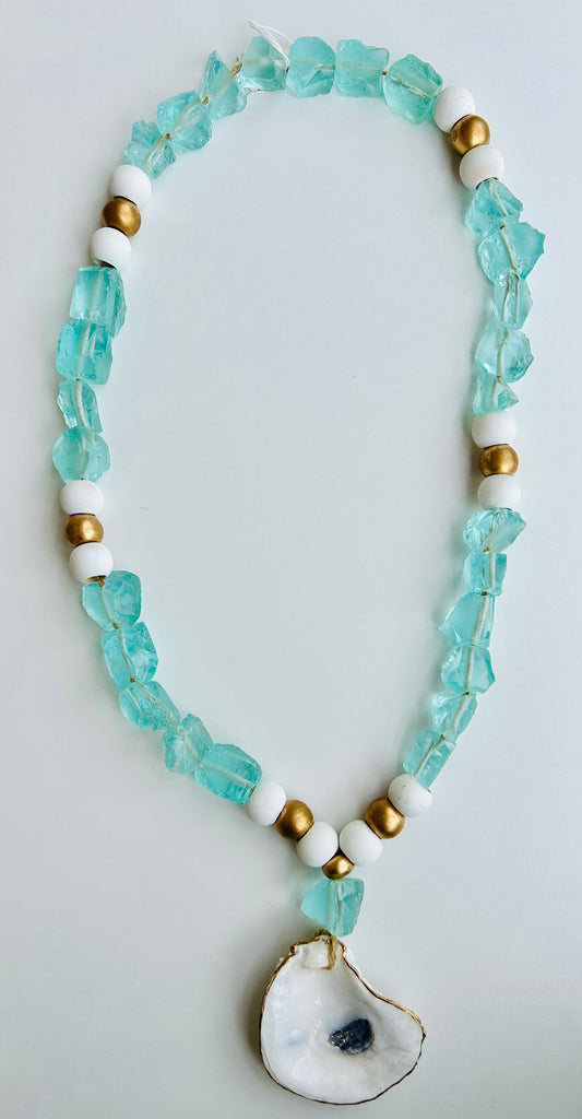 FINAL SALE Coastal Grit Aquamarine & Oyster Shell Blessing Beads