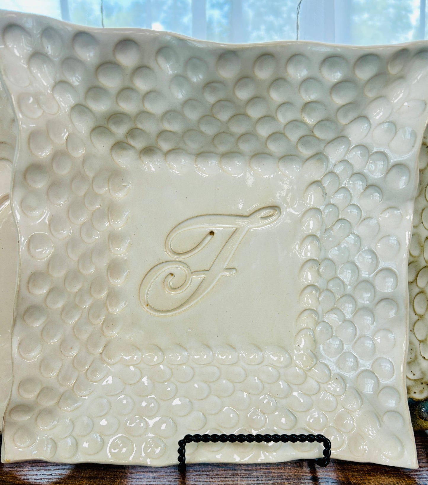 FINAL SALE Finger Print Large Initial Plate in High Cotton-F, M, N