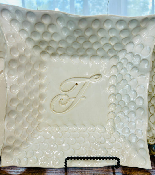 FINAL SALE Finger Print Large Initial Plate in High Cotton-F, M, N