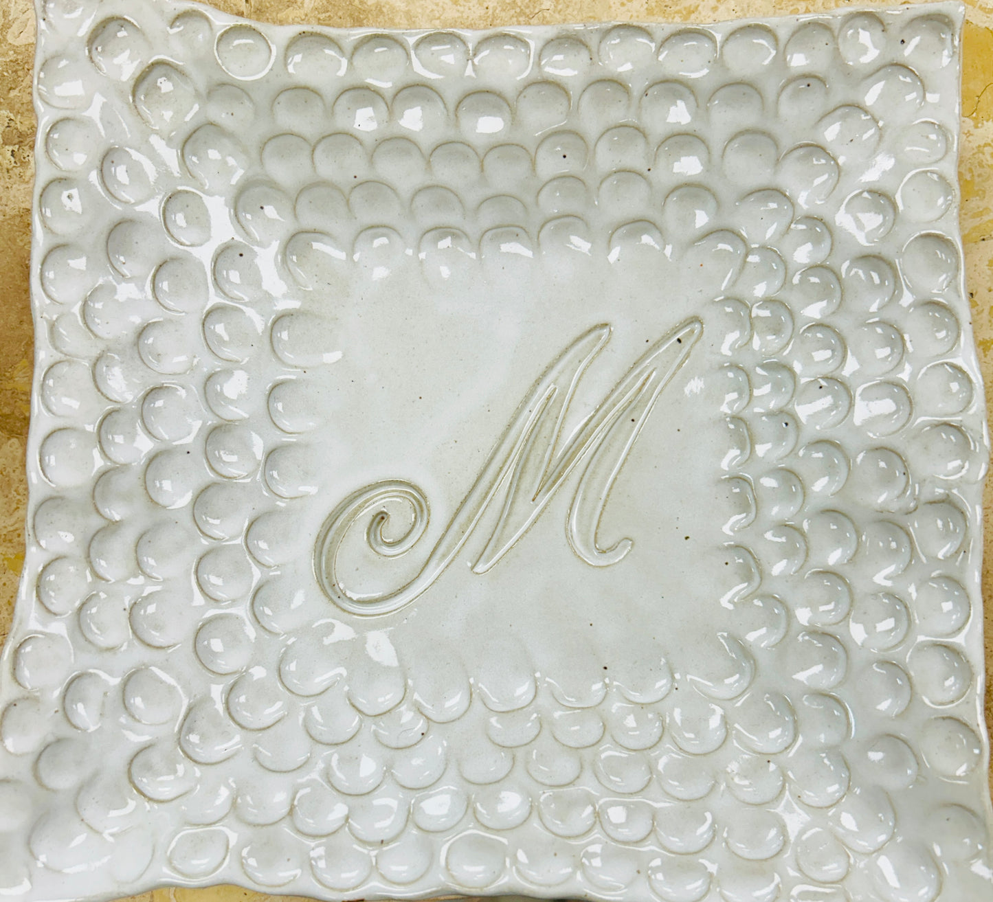 FINAL SALE Finger Print Large Initial Plate in High Cotton-F, M, N