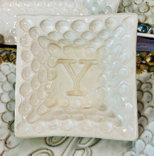 FINAL SALE Finger Print Small Initial Dishes in High Cotton-Y
