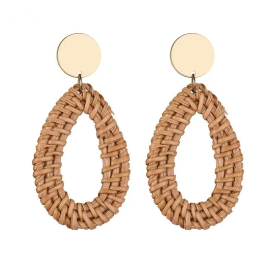 Brown Rattan Dangle Earrings