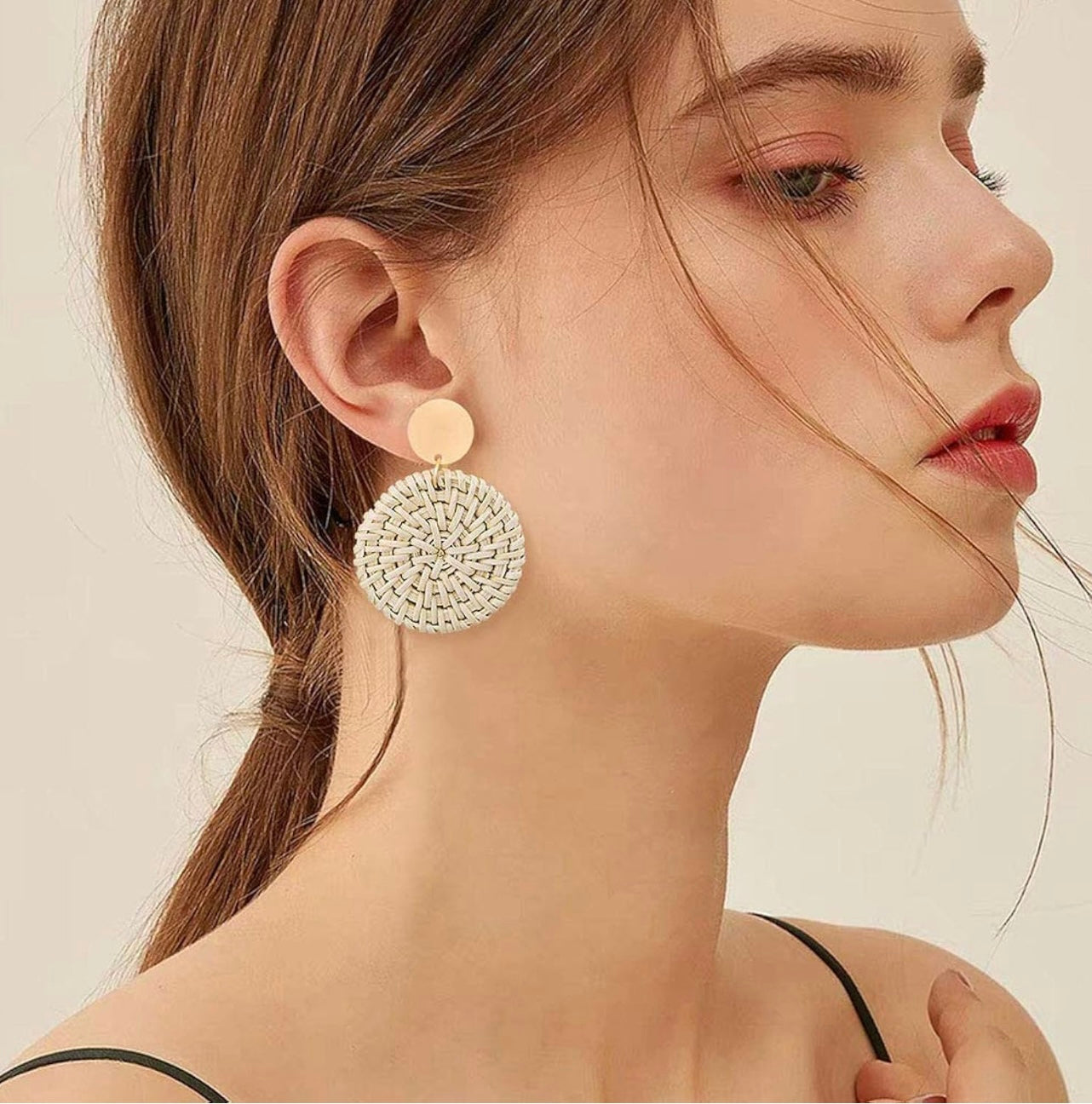 Round Straw Earrings