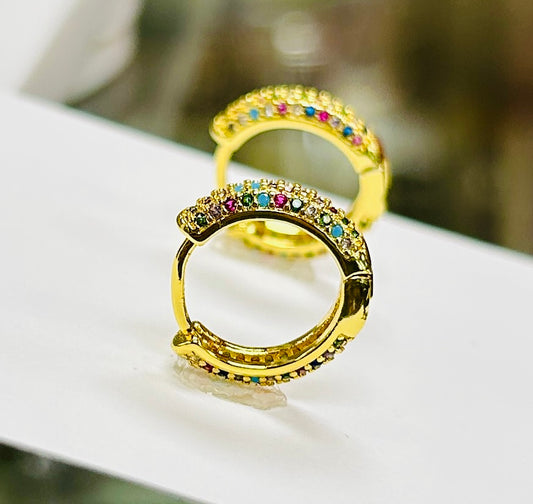 Multi Color Pave' Huggie Hoops