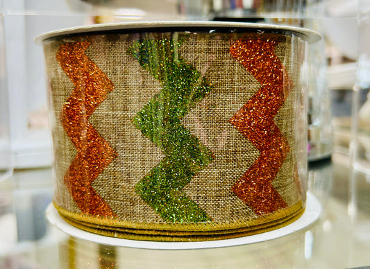 Rickrack, Sparkle Linen Wired Ribbon-2.5"