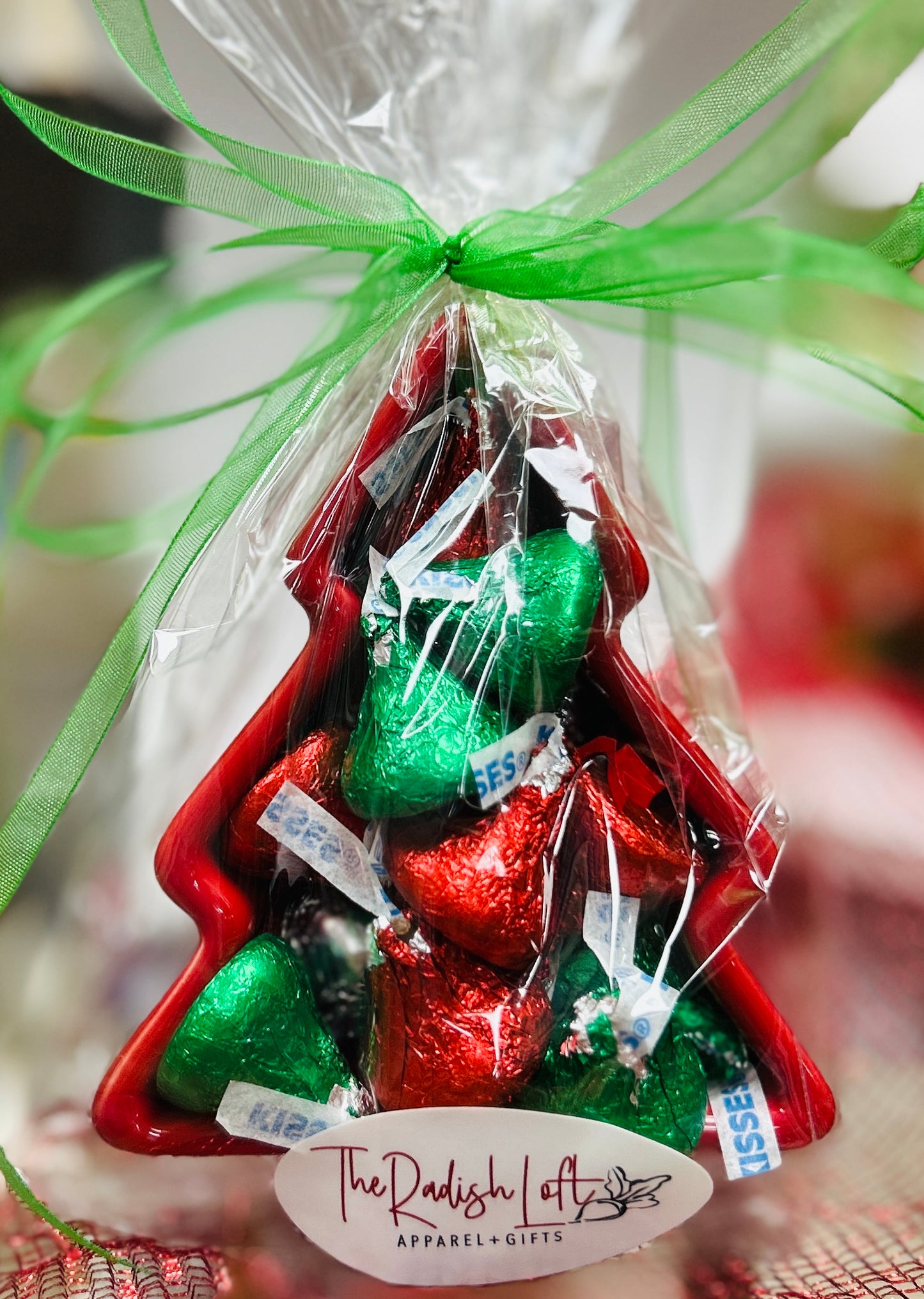 Christmas Tree Ramekin w/Chocolate Kisses-Red