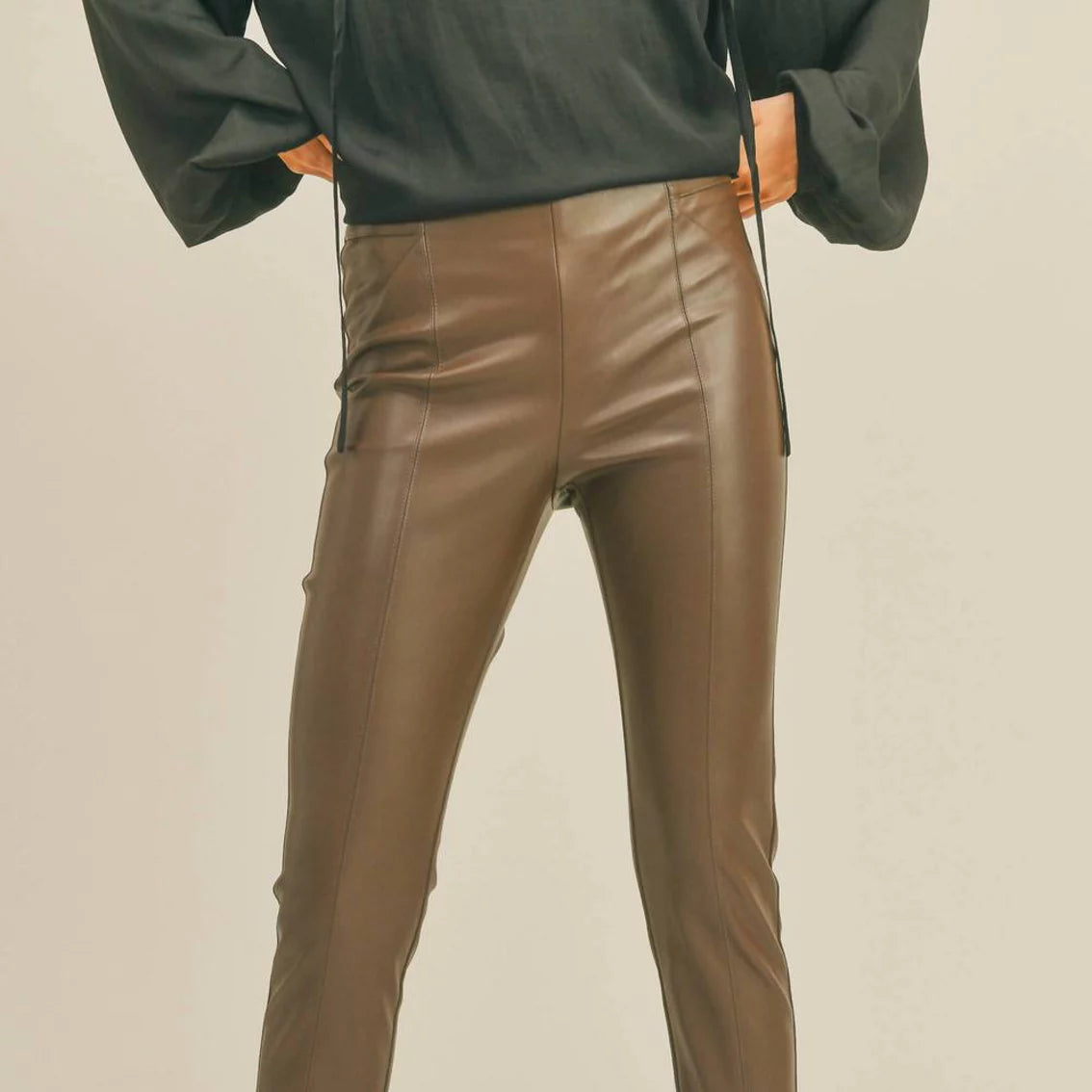 FINAL SALE Brown Faux Leather Pants