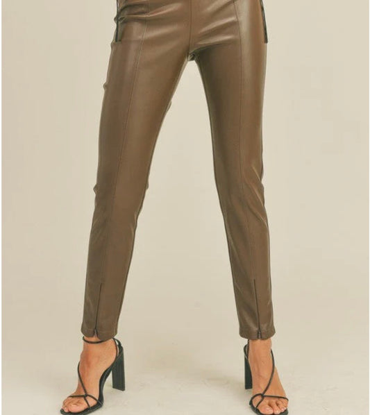 FINAL SALE Brown Faux Leather Pants