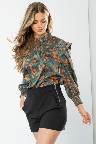FINAL SALE Silk Floral Long Sleeve Top-Lg