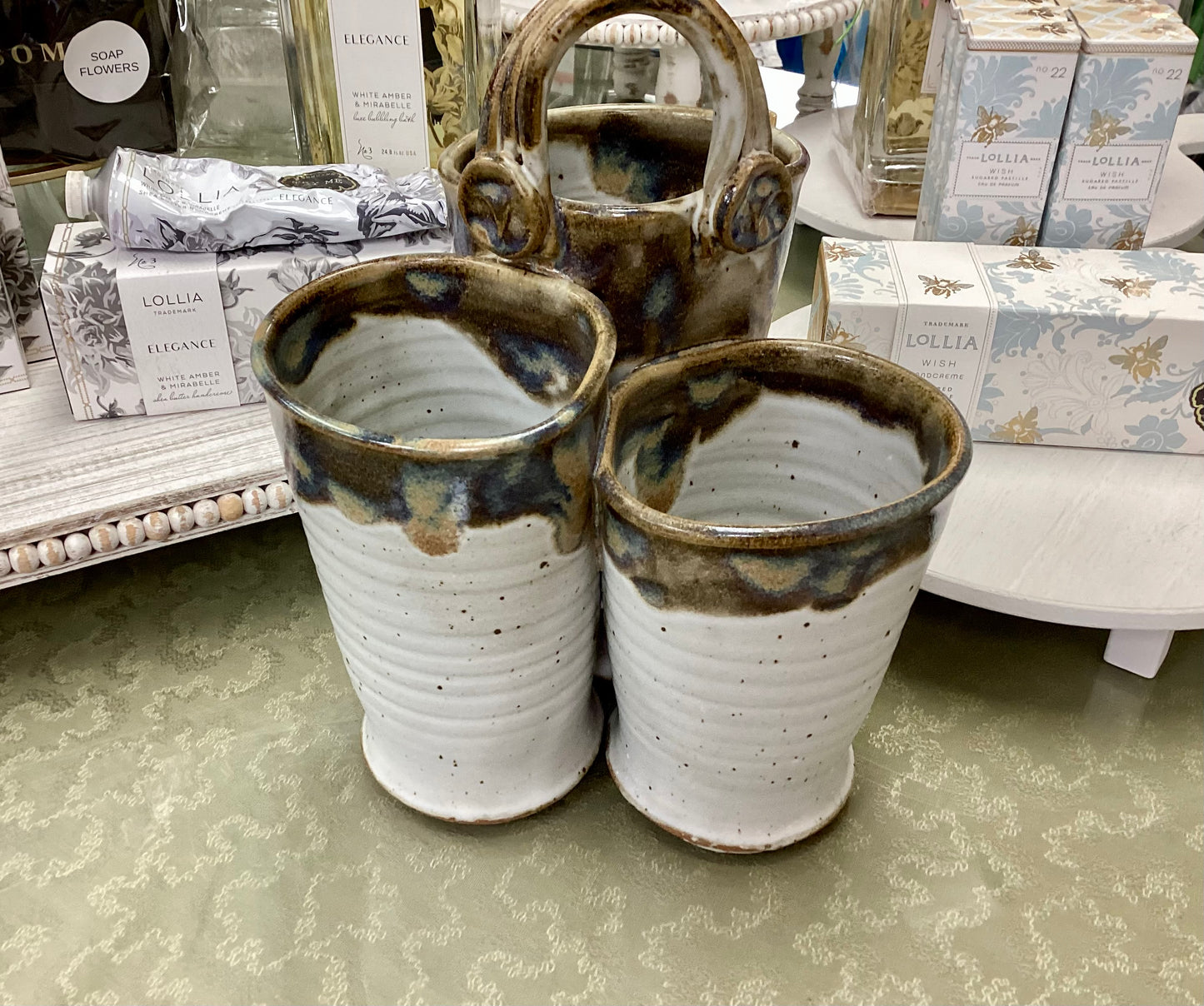 FINAL SALE Finger Print Three Comp Caddie-Ivory Linen