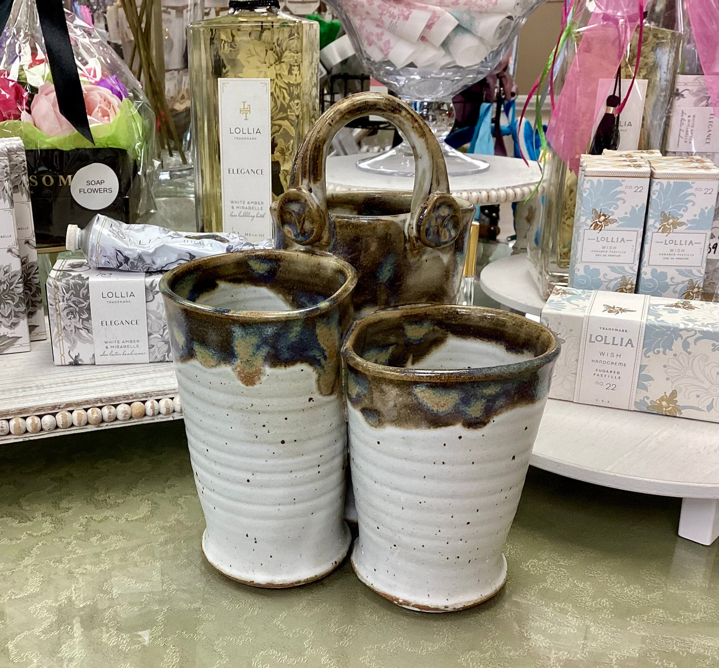 FINAL SALE Finger Print Three Comp Caddie-Ivory Linen