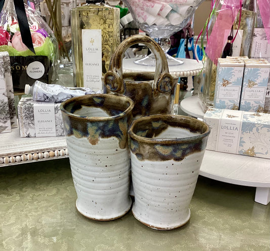 FINAL SALE Finger Print Three Comp Caddie-Ivory Linen