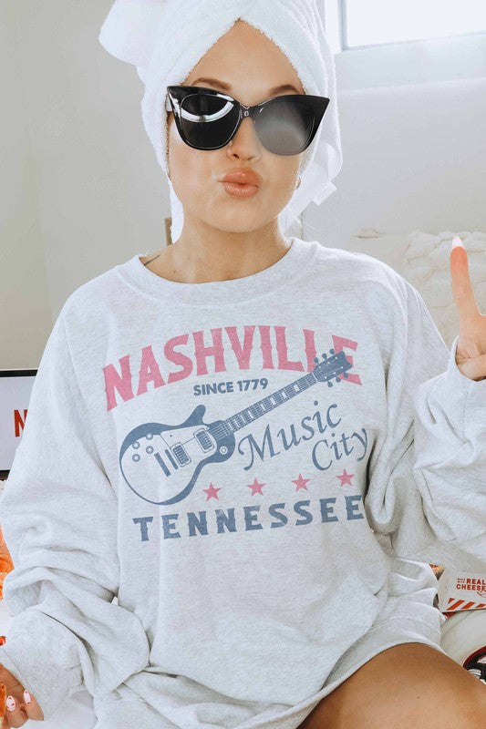 Nashville Music City Oversized Graphic Sweatshirt
