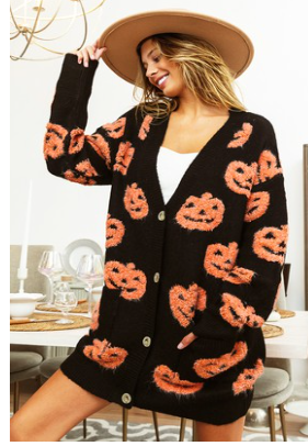 Pumpkin Embroidery Cardigan