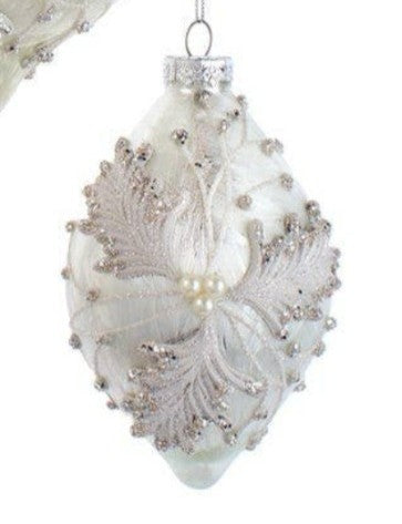 White Frosted Holly Ornament- BALL, FINIAL, ONION