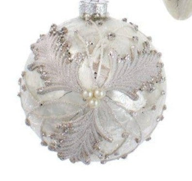 White Frosted Holly Ornament- BALL, FINIAL, ONION