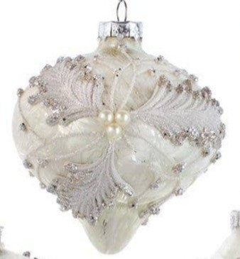 White Frosted Holly Ornament- BALL, FINIAL, ONION