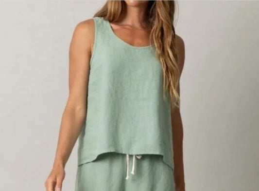 PJ Harlow Bo Linen Tank-Sage