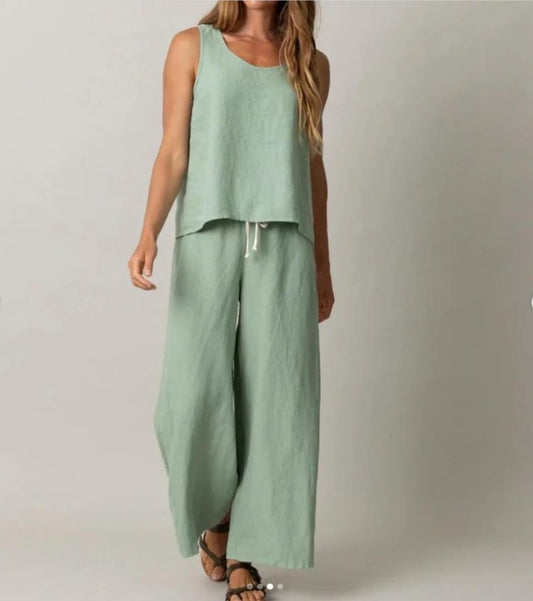 PJ Harlow Finley Linen Crop Pant-Sage