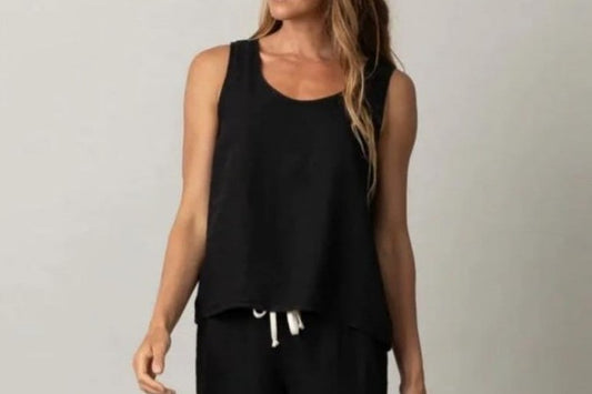 PJ Harlow Bo Linen Tank-Black