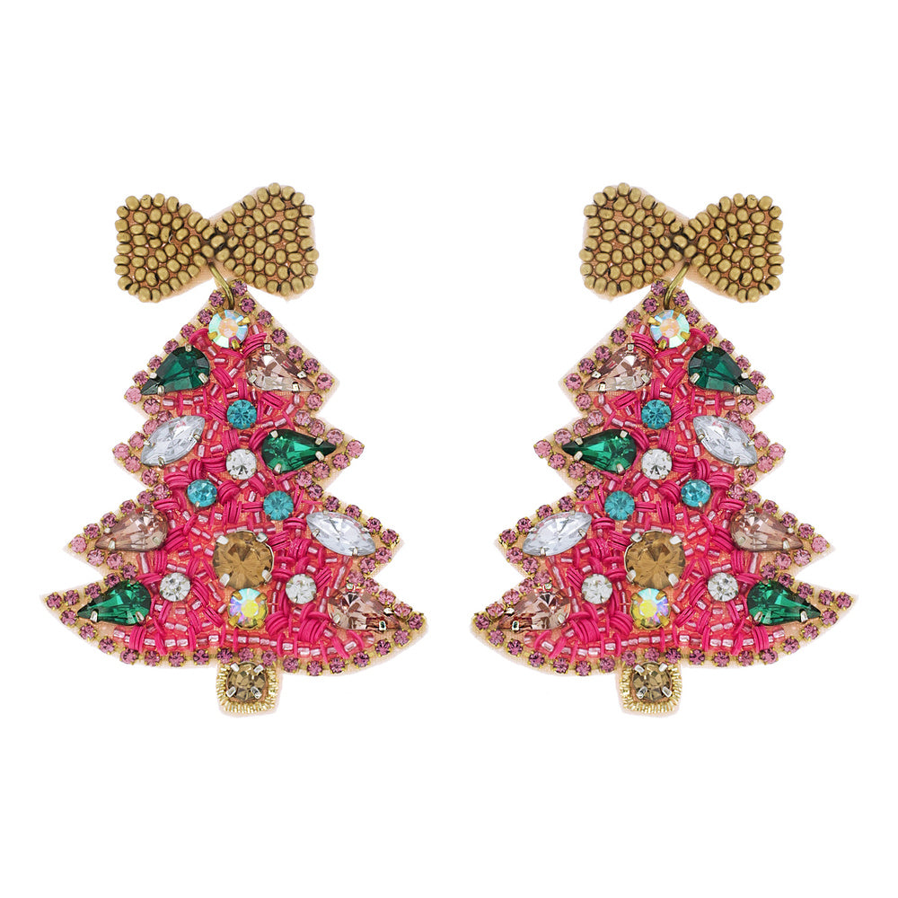 Pink Jeweled Christmas Earrings
