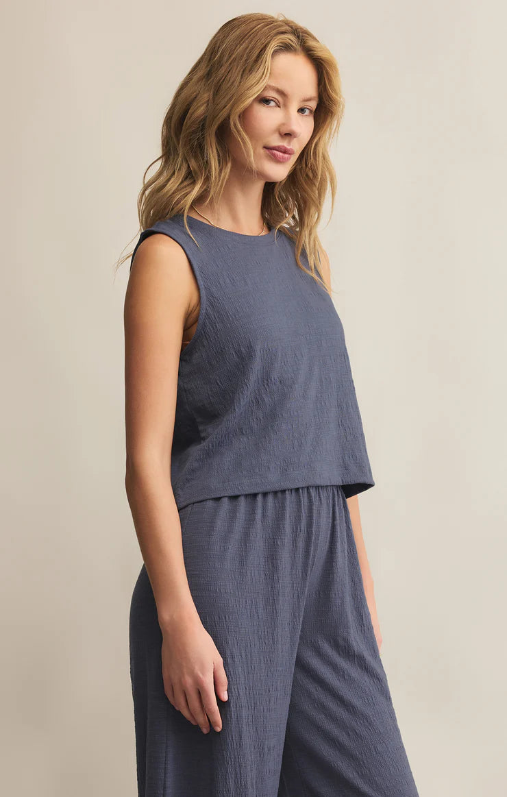 Z Supply Sloane Textured Slub Top- Worn Blue