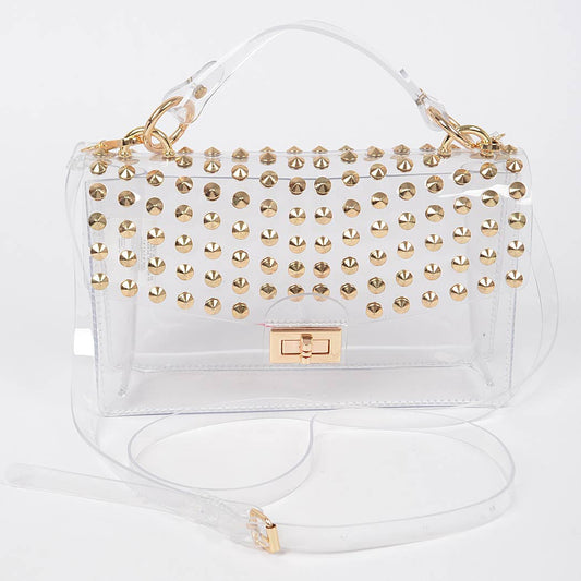 Studded Transparent Top Handle Bag: Gold