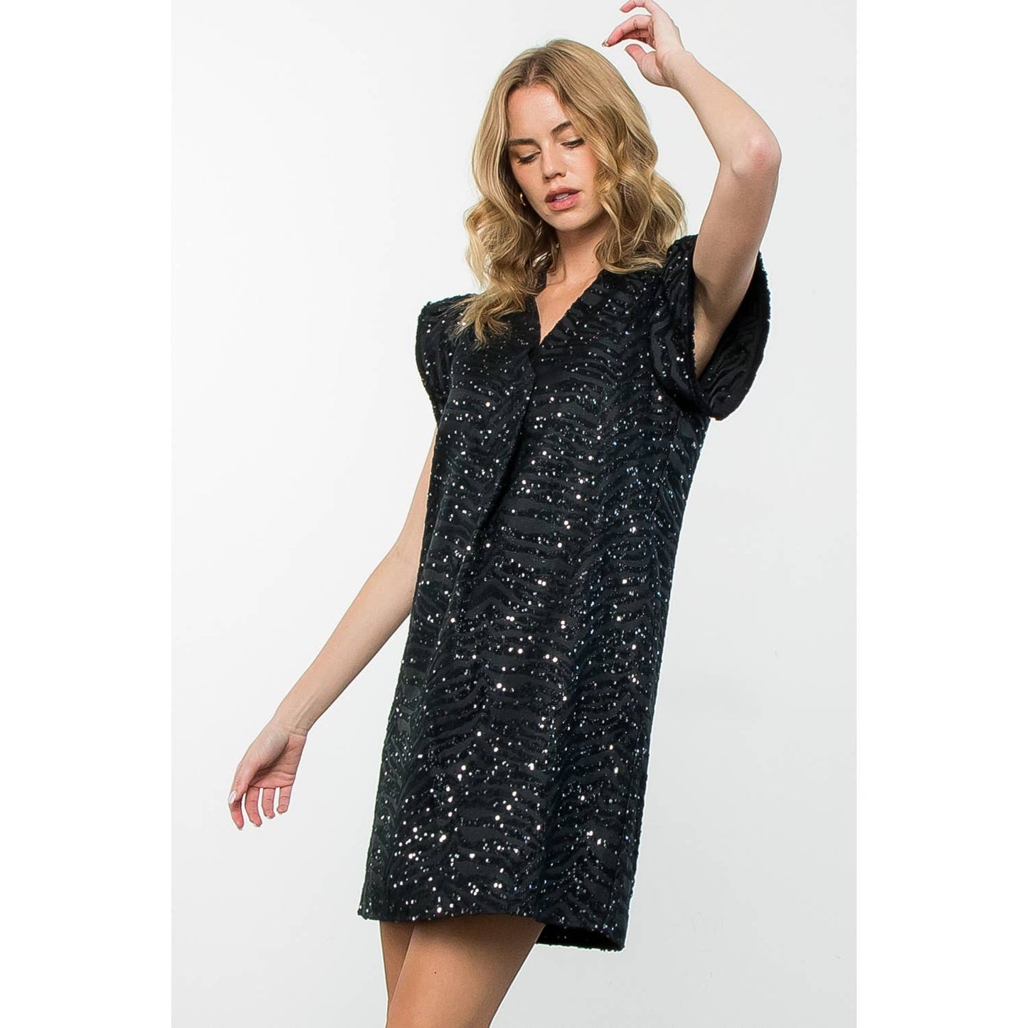 Flutter Sleeve Shimmer Dress