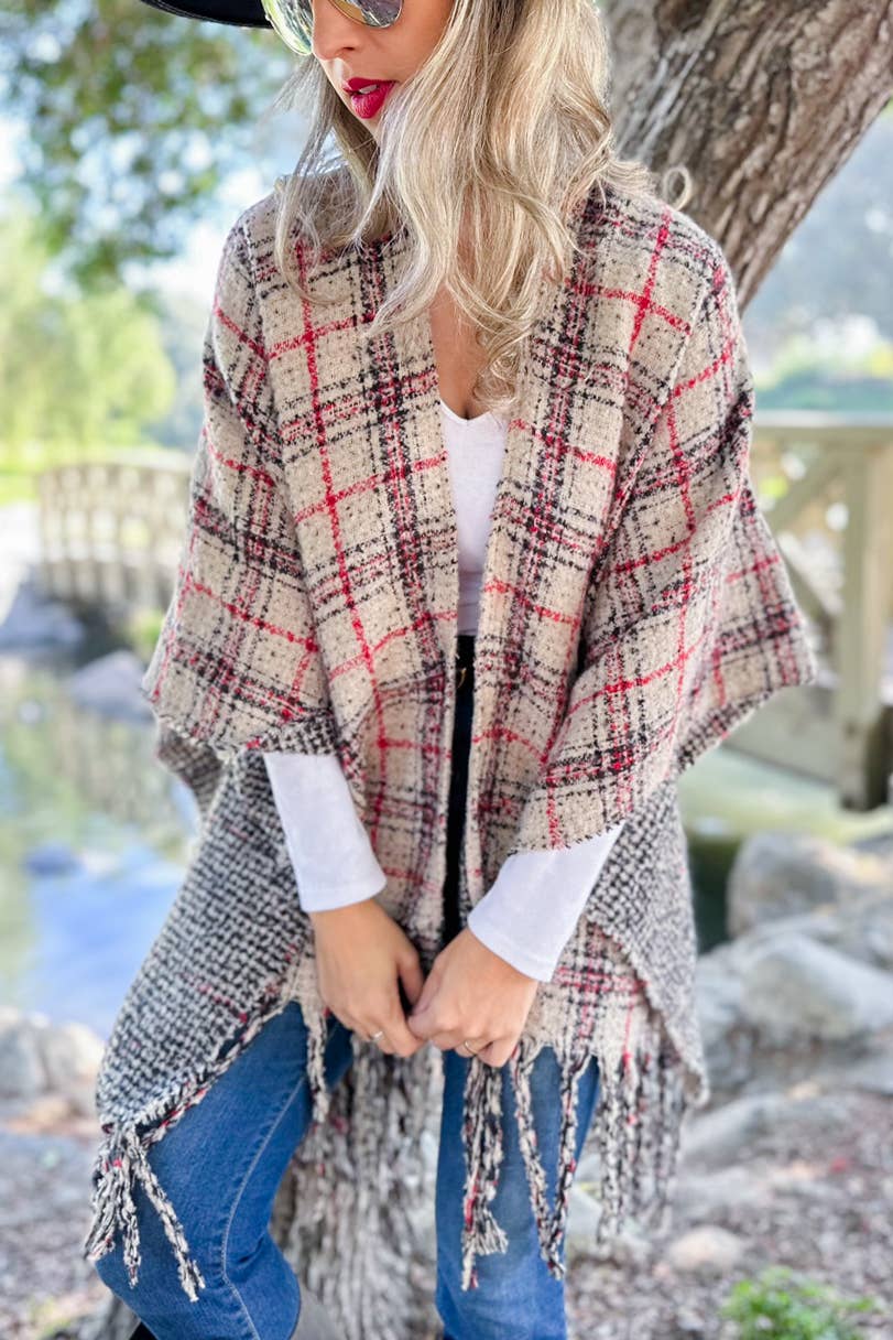 Reversible Knit Ruana Cape Cardigan: One Size