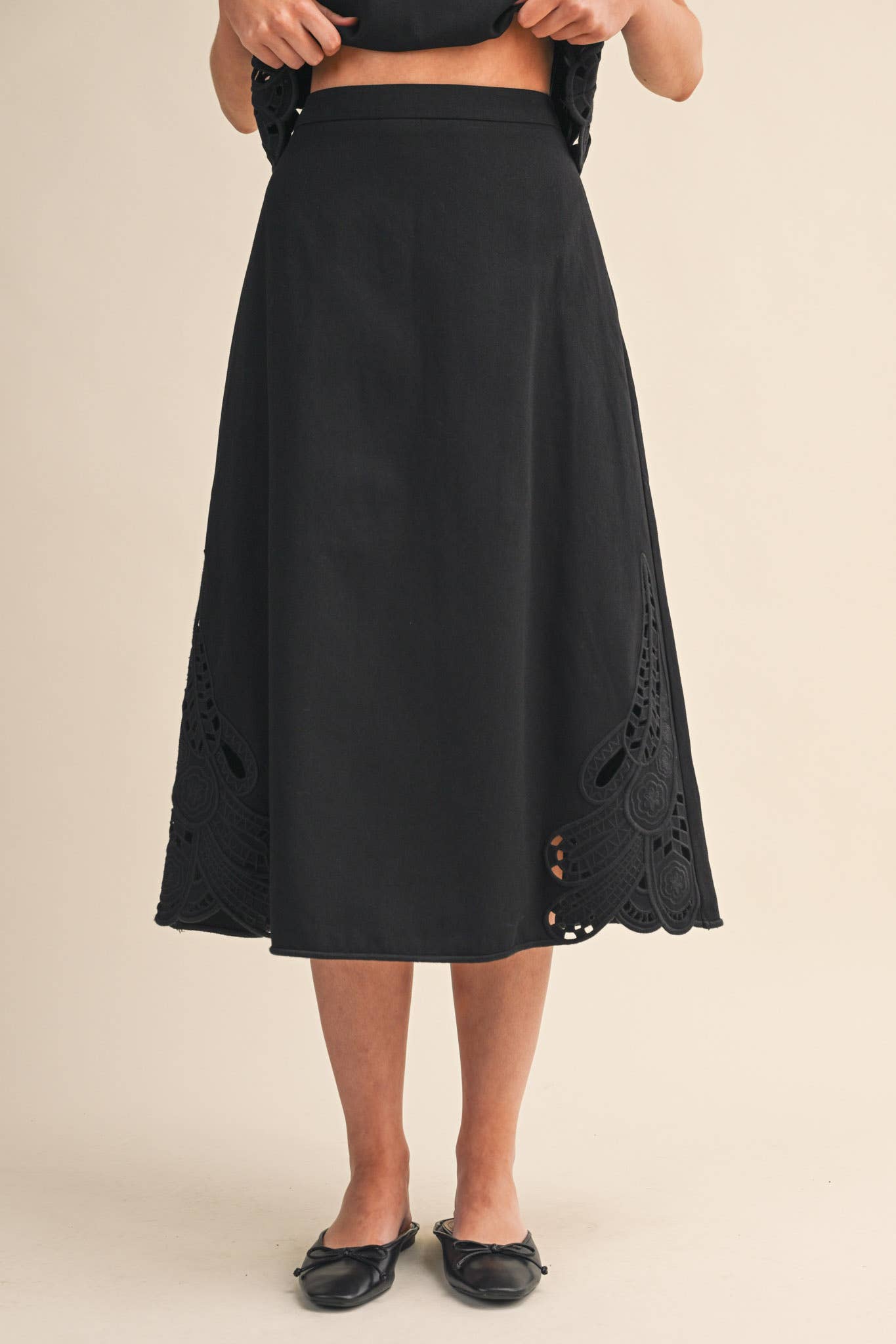 Embroidered Top & Midi Skirt Set