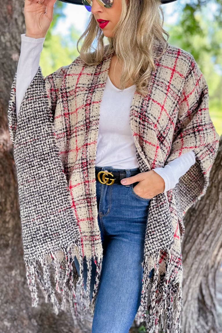 Reversible Knit Ruana Cape Cardigan: One Size