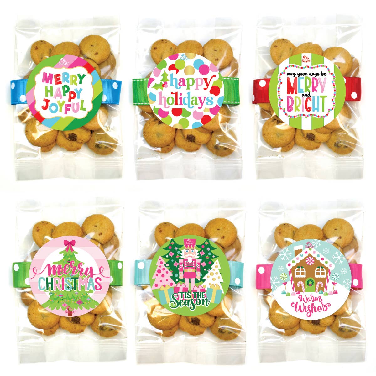 Christmas Choc. Chip Cookies (Pastel) Bags- Six Options
