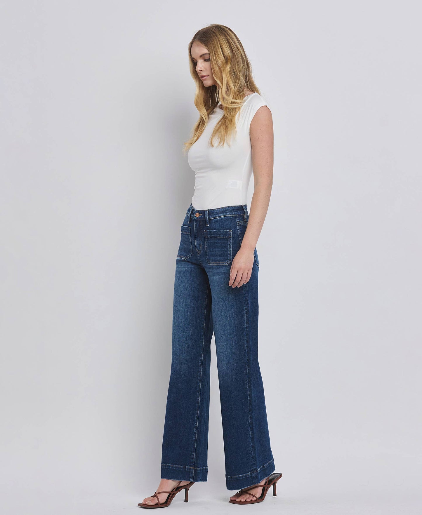 High Rise Patch Pocket Trouser Hem Jeans/Dark Denim-Flying Monkey