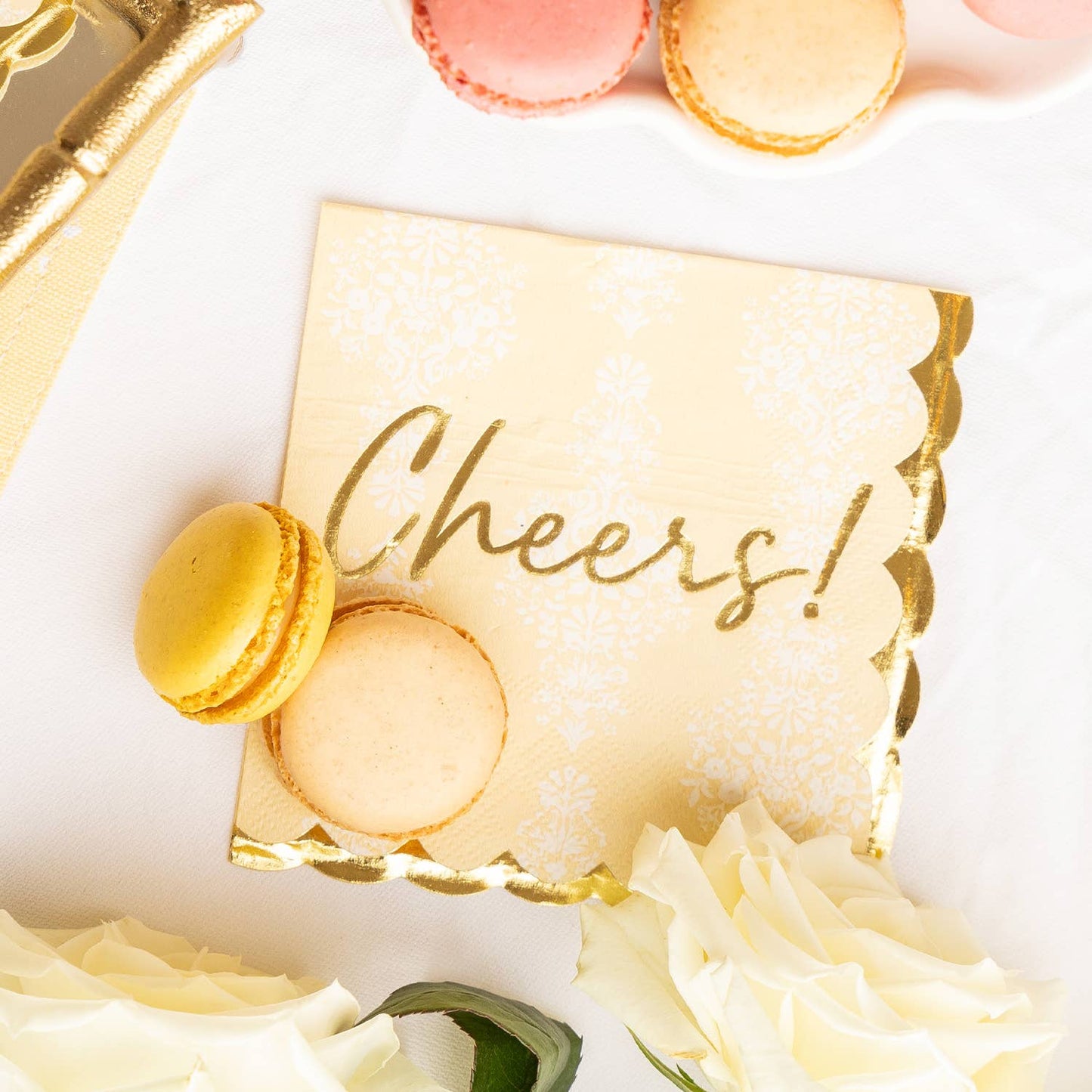Golden Damask “Cheers” Beverage Napkin