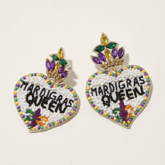 Mardi Gras Queen Seed Beads Earrings