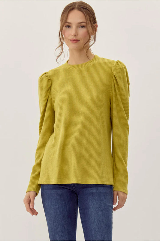 Avocado Ribbed U-Neck Top