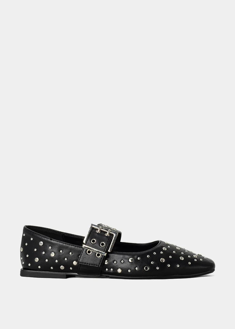 Avril Black Studded Mary Jane Flat