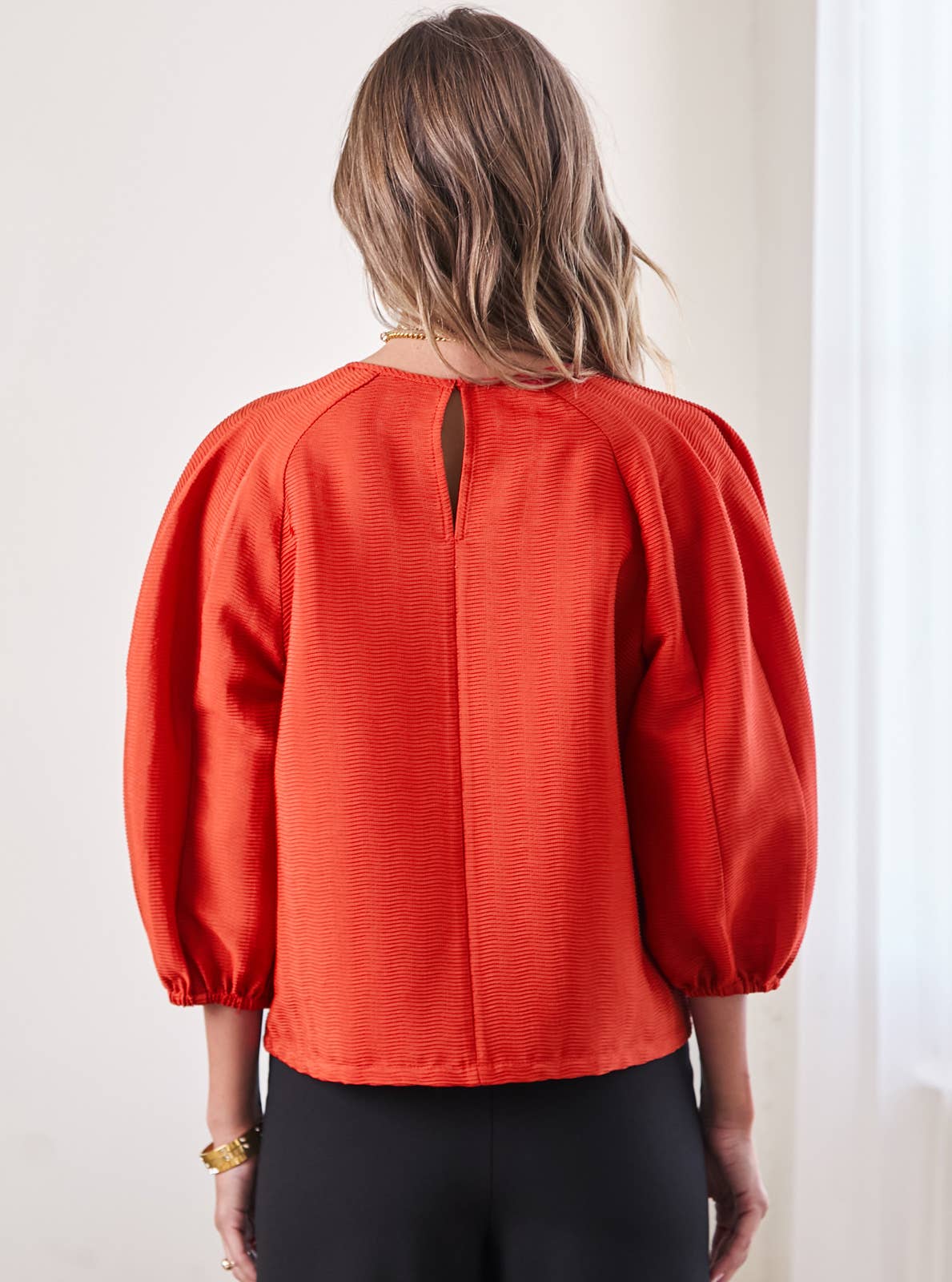 Textured Fabric Voluminous Sleeve Top