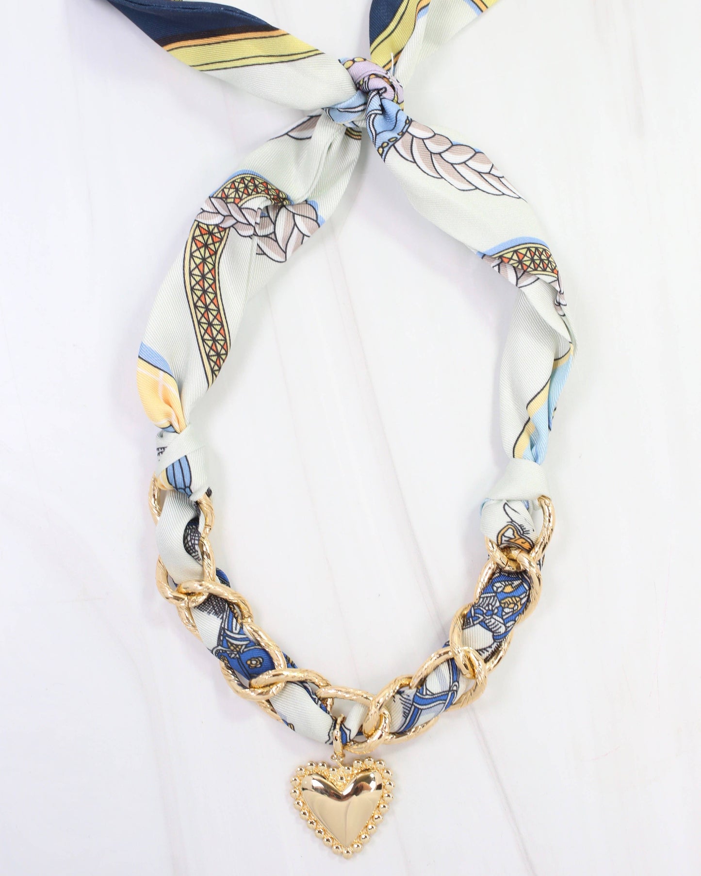 Santee Scarf Heart Charm Necklace-Blue/Yellow