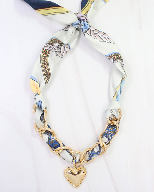 Santee Scarf Heart Charm Necklace-Blue/Yellow