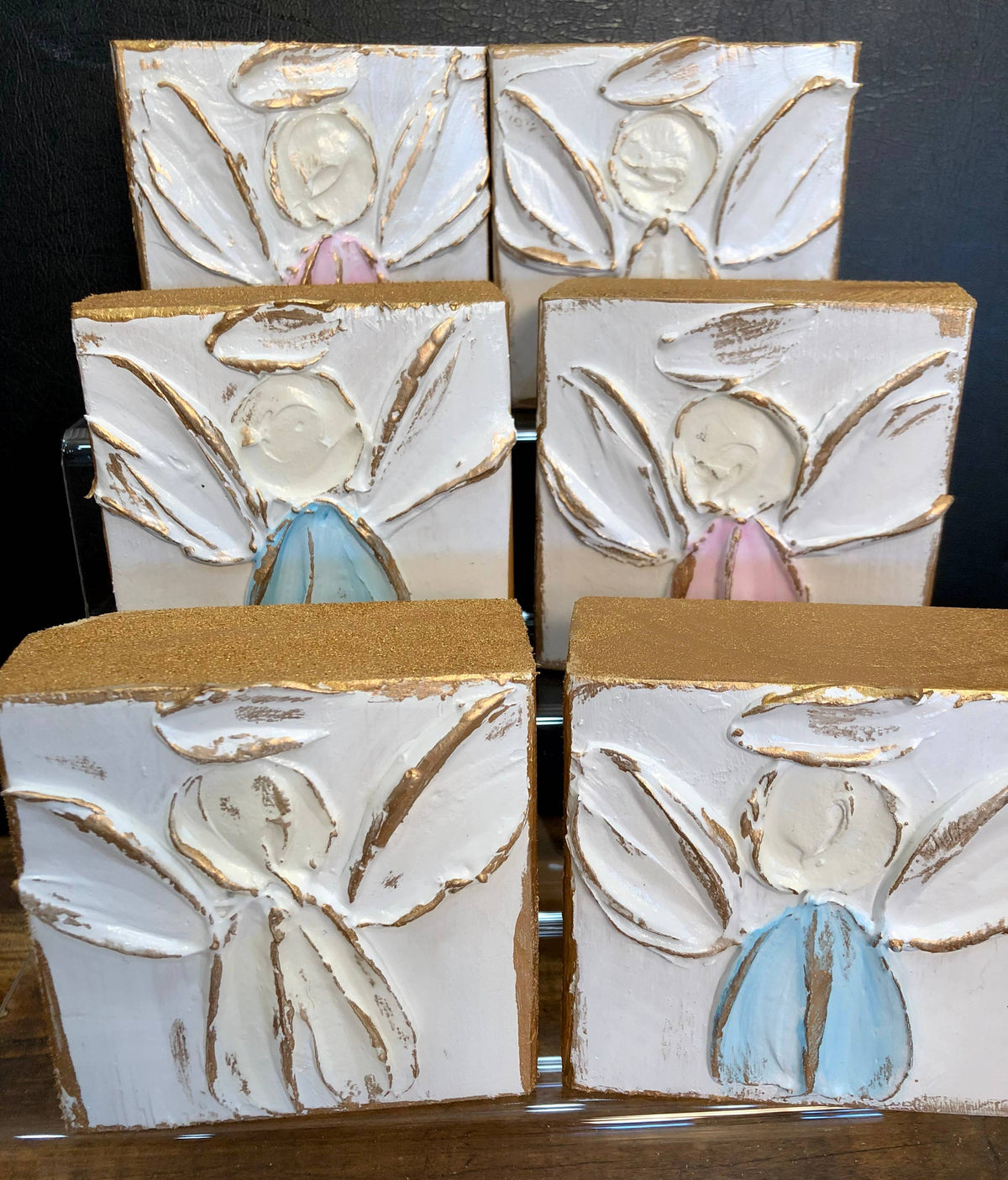 3x3 Angel handmade painted block: Ivory
