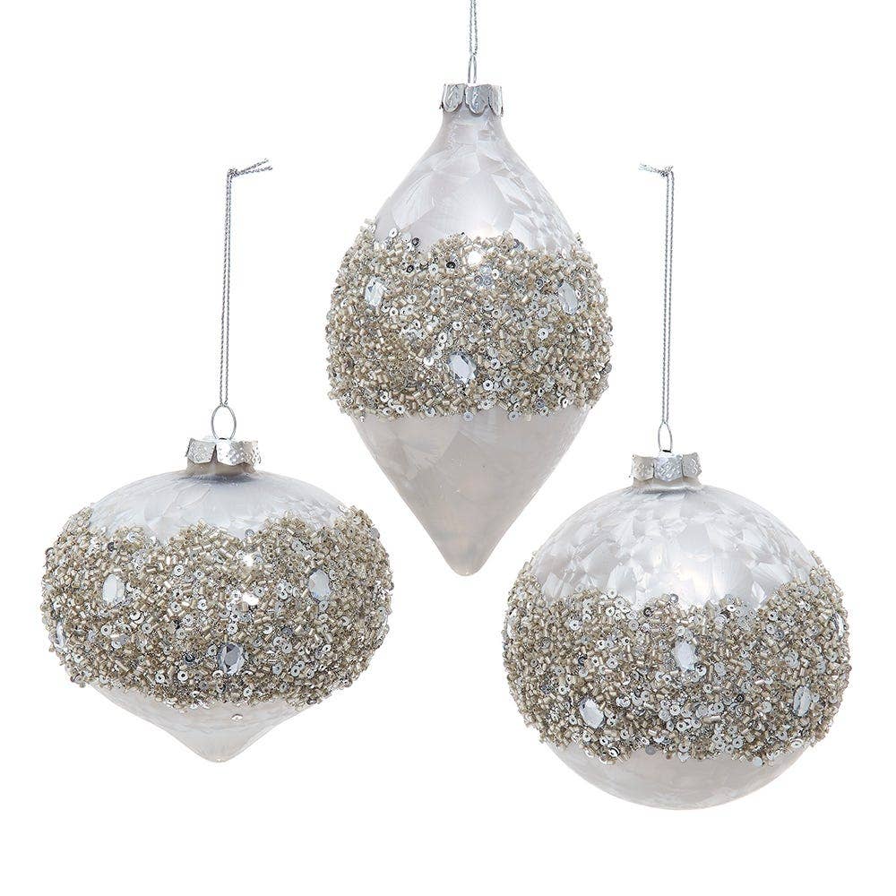 Taupe Glitter Ball Ornaments