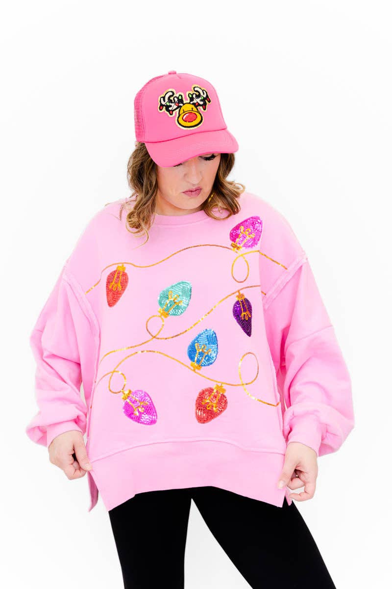 Sequin Lights Oversized Top-Pink